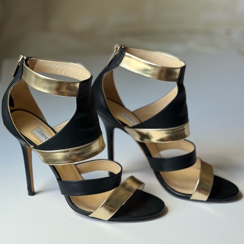 Jimmy Choi Besso Black and Gold Women's stiletto Heels